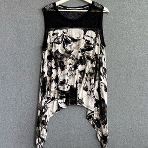 Simply Vera Vera Wang Sleeveless Lace & Floral Asymmetrical Top XL B & W Taupe
